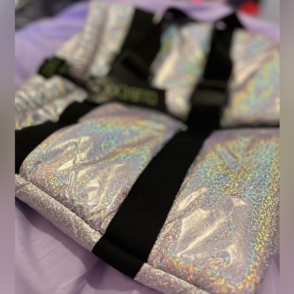 Dolls Kill Skirts Club Exx Space Raid Holographic Puffer Mini Skirt